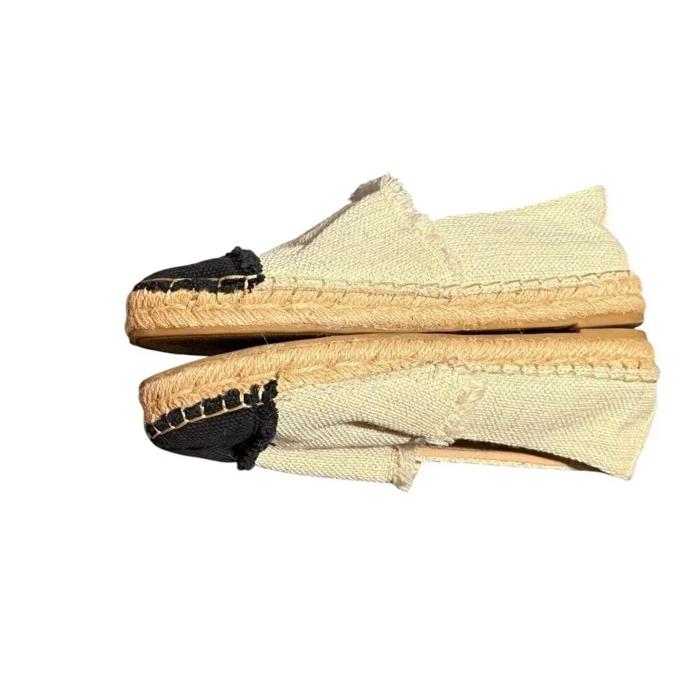 Womens Sam Edelman Espadrille Flats Beige & Black Frayed Edge Slip-On Size 7